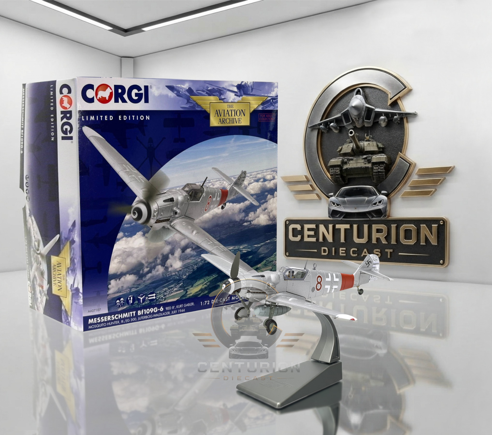 CORGI BF109G-6 'RED 8', KURT GABLER MOSQUITO HUNTER III./JG 300 JUTERBOG WALDLAGER JULY 1944 (CERTIFICATE 005/1000)