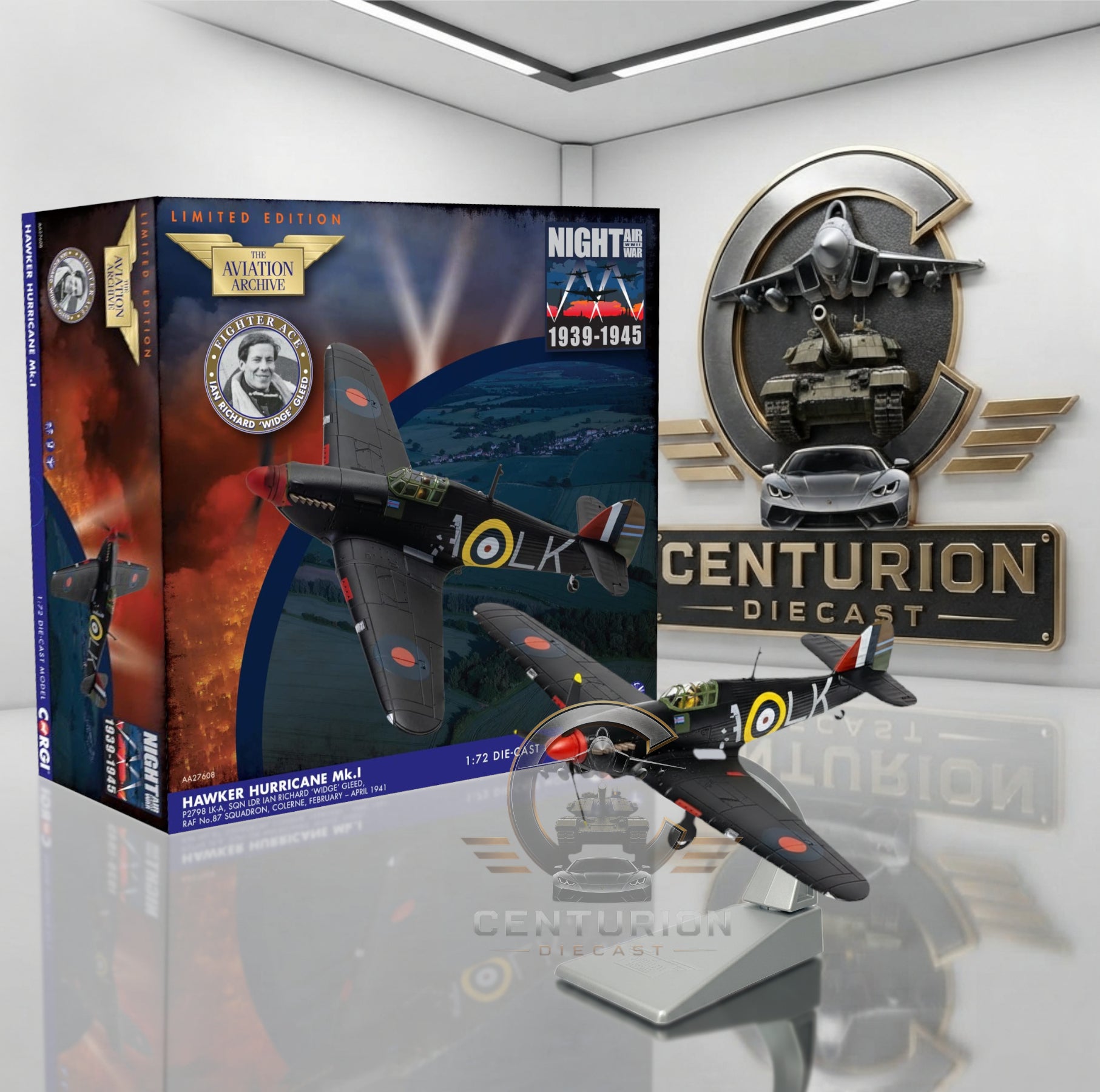 CORGI HAWKER HURRICANE MKI P2798 LK-A SQN LDR.IAN RICHARD "WIDGE" GLEED