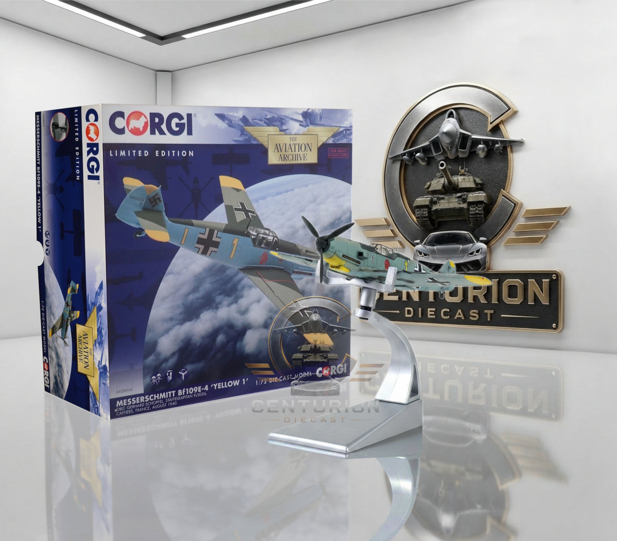 CORGI BF 109E LUFTWAFFE 9./JG 26 YELLOW 1 "GERHARD SCHOPFEL "BATTLE OF BRITAIN" CAFFIERS FRANCE AUGUST 1940
