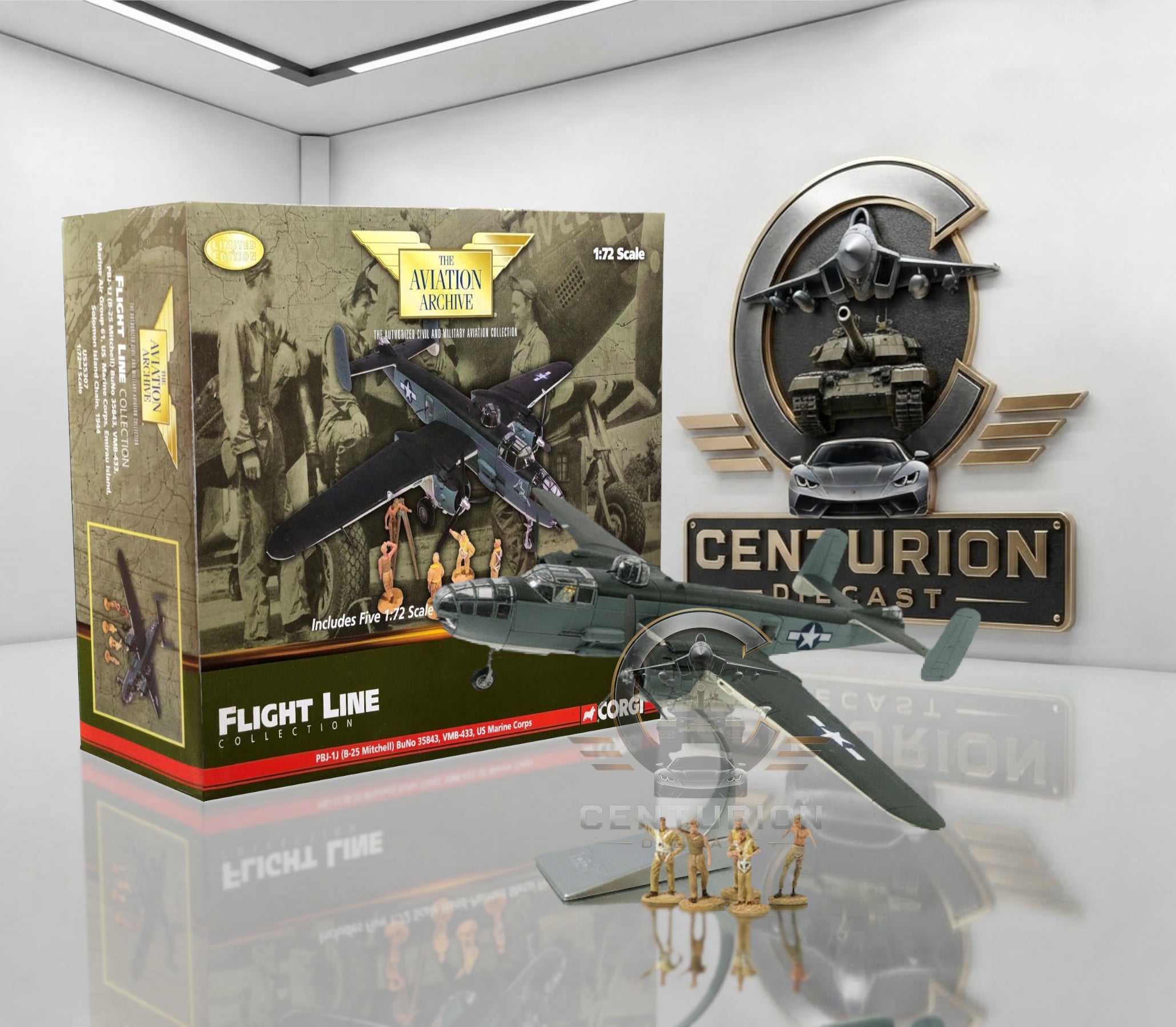 CORGI B-25 MITCHELL USMC VMB-433 "LASSIE" SOLOMON ISLANDS 1944 (WITH 5 FIGURES)