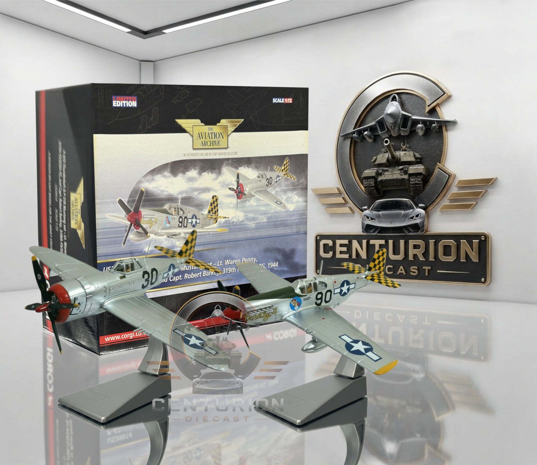 CORGI P-47D THUNDERBOLT & P-51B MUSTANG USAAF 325TH FG CHECKERTAILS WARREN PENNY AND ROBERT BARKEY ITALY 1944 2-PIECE SET